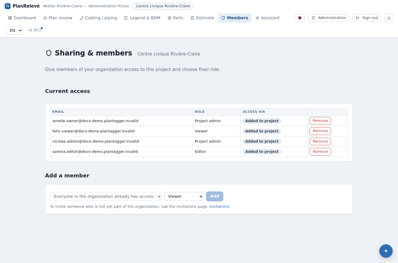 The Members page shows effective access, its source and the project role.